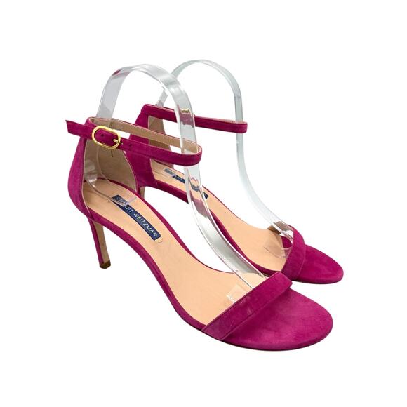 Stuart Weitzman Nudist Raspberry Pink Suede Leather Ankle Strap Open Sandals - Picture 6 of 11